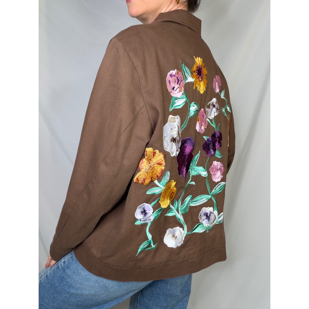 Taylor Swift Acoustic Piano Work Jacket Brown Embroidered Floral Chore Coat M - Picture 13 of 14